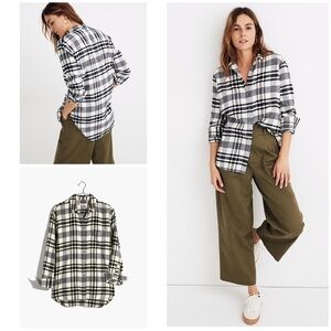 Madewell Romana Plaid Flannel Oversized Ex-Boyfriend Shirt  Buttondown Top M‌
